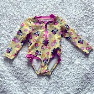 EUC Minnie Mouse long sleeved swimsuit 9 months Disney baby girl